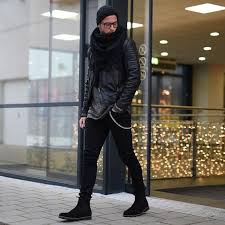Select from suede chelsea boots to leather, in black, brown, and tan. Picture Of Black Jeans Black Chelsea Boots A Grey Sweater A Black Leather Coat Scarf And Beanie