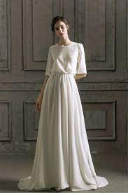 Romatic Chiffon Wedding Dress Long Half Sleeves Bridal Dress Etsy In 2021 A Line Wedding Dress With Sleeves Simple Elegant Wedding Dress Knee Length Wedding Dress