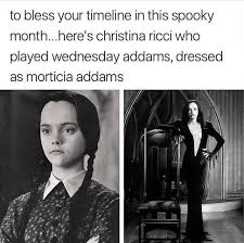 Huston spent most of her childhood overseas, in ireland and england, and in 1968 first dipped her toe into the world of show business, taking on the lead role of her father's movie a walk with love and death (1969). To Bless Your Timeline In This Spooky Month Here S Christina Ricci Who Played Wednesday Addams Dressed As Morticia Addams