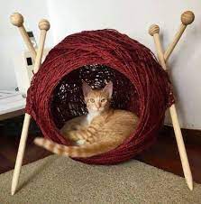 not my picture but what an awesome cat bed gingercat gingerkitty catbed yarn cat cave cat diy cat bed