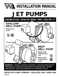 Submersible deep well pump installation domestic water system. Water Ace Jet Pump Installation Manual Manualzz