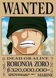 Berikut ini adalah 100 karakter one piece dengan bounty / nilai buronan terbesar / tertinggi. Roronoa Zoro 320 000 000 Bajak Laut Gambar Topi Jerami