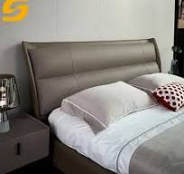 Modern Luxury Headboard Bed Mattress Brown Leather King Size Double Bed