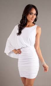 Short Form Fitting White Cocktail Dress One Shoulder Sleeve 78 99 Short Dresses Simply Dress