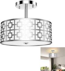 Dllt Semi Flush Mount Ceiling Light 3 Lights Modern Entry Light Fixture Ceiling Hanging With Drum Shade For Bedroom Dining Room Kitchen Hallway Entry Foyer Living Room Rushed Chrome Finish Amazon Com