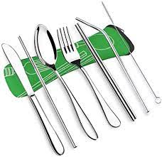 This 24 piece cutlery / flatware set will enhance your family dining table and will be an attractive piece of conversation in its own right. Amazon Com Vicsome 8pcs Camping Flatware Set Portable Stainless Steel Utensils Knife Fork Spoon Chopsticks Straw With Zipper Case Cotton Flannel Bag Eco Friendly Ideal For Outdoor Camping Office Green Flatware Sets