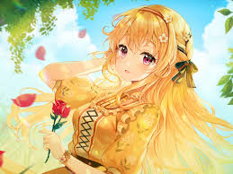 You can also upload and share your favorite yellow anime wallpapers. Beautiful Red Haired Anime Girl With A Rose In Hand Wallpapers And Images Wallpapers Pictures Photos