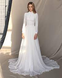Long Sleeve Wedding Dress Chiffon Wedding Dress Button Up Etsy Gaun Perkawinan Gaun Pengantin Sederhana Gaun Pengantin Berlengan