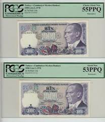 See more ideas about bank notes, currency design, money design. Turkey 2x 1000 Lira 1970 Nd 2 Diffrent Watermarks Takim Pcgs 55 53 Ppq Unc Rare Ebay