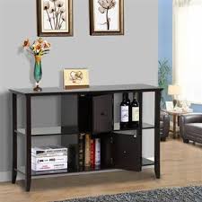 An open tabletop and 2 smooth drawers provide you with alternative storage options. Yaheetech 3 Tier Solid Wood Console Sofa Table W 2 Grooved Cubby Storage Espresso Finished