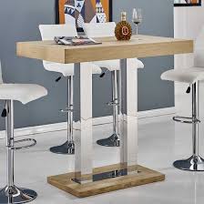 Caprice Bar Table Rectangular In Oak And Stainless Steel Support Glass Bar Table Bar Table Bar Table And Stools