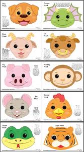 Chinese Zodiac Animal Masks Set 2 Colour Animal Masks For Kids Animal Masks Chinese Zodiac