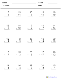 These skills are organised into categories, and you can move your mouse over any skill name to preview the skill. Subtraction Worksheets Dynamically Created Subtraction Worksheets