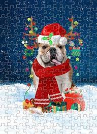english bulldog dog in snow jigsaw puzzle christmas dog lover s jigsaw puzzle 1000 pieces printymotion english b english bulldog dog bulldog dog snow dogs