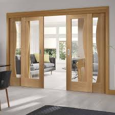 Easi Slide Op1 Oak Emilia Sliding Door System With Clear Glass In Three Size Widths Wooden Sliding Doors Door Glass Design Wood Doors Interior