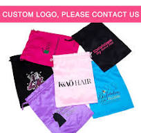 Customized Logo Hair Packaging Bag Silk Drawstring Pouch Satin Bags for  Hair Extension