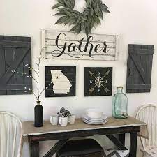 This Gather Sign 5 Piece Set Includes The Choice Of Gather Sign Or Family Sign Or Bless The Food Rustic Gallery Wall Gather Wood Sign Gather Sign Dining Room