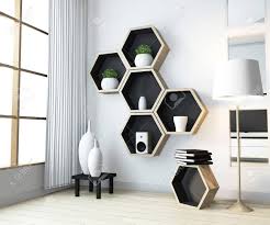 The best modern wall racks are shown in this post. Idea Of Hexagon Shelf Wooden Design On Wall On Livingroom Modern Stock Photo Picture And Royalty Free Image Image 130045558
