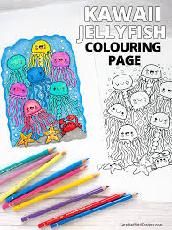 Hand drawn isolated starfish and wave elements clipart for. Cute Under The Sea Kawaii Jellyfish Colouring Page Download