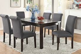 Poundex F2366 1543 7 Pc Avenue Ii Espresso Finish Wood Table Glass Insert And Blue Grey Chairs Contemporary Dining Room Tables Dining Room Table Set Round Dining Room Sets