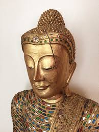 The buddha statue measures 23 inches tall and 14 inches wide; Large Gold Coloured Wooden Buddha Statue Thailand Late Catawiki
