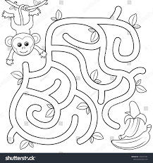 Help Monkey Find Path To Banana Labyrinth Maze Game For Kids Black And White Vector Illustration For Coloring B Maze Games For Kids Mazes For Kids Maze Game