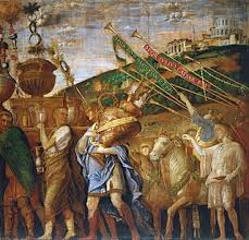 Fired up by the bravery of the standardbearer, other roman legions gained courage painting. Triumphs Of Caesar Mantegna Wikipedia
