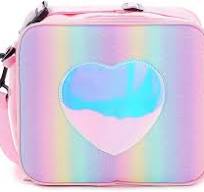 Littryee Lancheira Térmica Rosa para Meninas, Bolsa Arco-íris com Zíper e  Alça, 25 x 22 x 9 cm