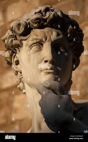 Copy of Renaissance sculpture David by Michelangelo in front of Palazzo  Vecchio