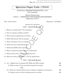 Cy8101 Chemistry For Marine Engineering Question Papers New Question Paper Chemistry Question Paper This Or That Questions