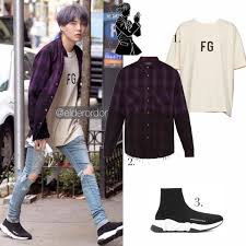 Official Yoongi S Closet On Instagram Suga In 1 Fearofgod Off White Fg Tee 258 Streetwear Men Outfits Bts Inspired Outfits Balenciaga Speed Trainer