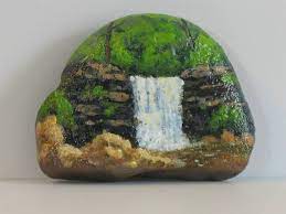 Finger painting demo, waterfall painting, how to paint, waterfall, acrylic, acrylics, painting, how to paint a waterfall, relaxing music in combination with. Painted Rocks Waterfalls Landscape Painting Nature Art Home Decor Paperweight Painted Rocks Hand Painted Rocks Nature Art