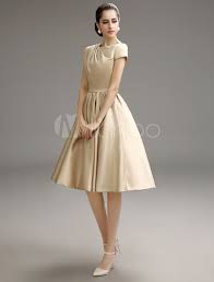 Gold Champagne Pleated Satin Bridesmaid Dress Milanoo Milanoo Com Satin Bridesmaid Dresses Bridesmaid Dresses Dresses