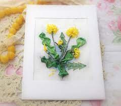 Yellow Dandelion Card Luxury Textile Art Small Picture Design Etsy Unique Christmas Gifts Picture Design Small Pictures