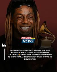 Lil Wayne has officially become the sole rapper nominated for the 2025  Grammy Awards! 🎶🔥 The global superstar continues to show that American  music truly knows no boundaries. Read more:  EchoTunes.org/lil-wayne-has-officially-become-the-sole-rapper ...