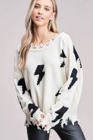 Black And White Lightning Bolt Sweater Ivory Lightning Bolt Sweater Lightning Bolt Sweater Sweaters Sweater Fashion