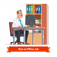 Office furniture table usually has enough leg space and height so that you can work from it comfortably. Free Vector Man Working On A Computer At The Office Table