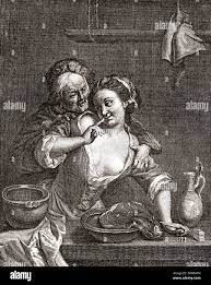 Older man seducing a young woman, after an 18th century work by Jacob van  Schuppen Stock Photo - Alamy