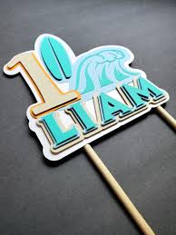 Surf and Wave Themed Birthday 3D Cake Topper With Name and Age