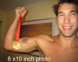 MATT GREVERS Olympic SWIMMER w tattoo & medal Shirtless beefcake photo  (189)