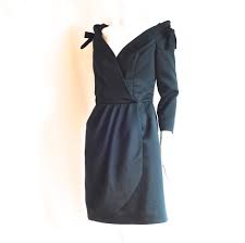 Victor Costa Black Cocktail Dress Off Shoulder With Bows Usa Quiet West Vintage