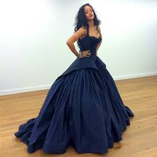 Rihanna Zac Posen Celebrity Red Carpet Evening Dresses 2016 Sexy Peplum Dark Navy Gothic Taffeta Plus Size Arabic Formal Prom Occasion Gowns Designer