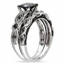 Wedding rings & wedding bands. 1 3 8 Ct T W Enhanced Black Diamond Vintage Style Bridal Set In 10k White Gold Zales