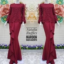 Beautiful outfit for bridesmaid by @minaz.my. Kurung Natalia Maroon Baju Kenduri Kahwin Nikah Tunang Dinner Wear Raya Lace Shopee Malaysia