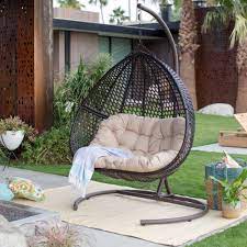 2 Seat Resin Wicker Hanging Teardrop Egg Swing Stand Set Outdoor Furniture Home Home Garden Yard Gard Indoor Swing Chair Hanging Egg Chair Swinging Chair