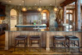 Shopping for the right rustic kitchen cabinets for a log cabin home is not always easy. Rustic Kitchen With Painted Black Island Crystal Cabinets