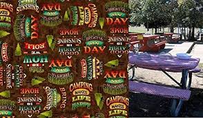 Stay Put Fitted Happy Camper Tablecloth For A 6 Ft Camp Or Picnic Table 3 Piece Set Table And 2 Bench Set Happy Cam Camper Tablecloth Bench Set Camper Table