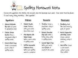 Spelling Homework Menu Fun Spelling Homework Menu Spelling Homework Homework Menu