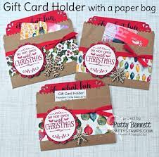 A gift card or cash wrapped in a homemade card holder shows that there's thought and effort behind this your gift. Patty S Stamping Spot Christmas Gift Card Holders Gift Card Holder Diy Card Holder Diy