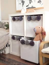 Fabric Toy Storage Box With Pompons Pompom Kallax Bin Etsy In 2020 Toy Storage Boxes Toy Storage Toy Storage Bins